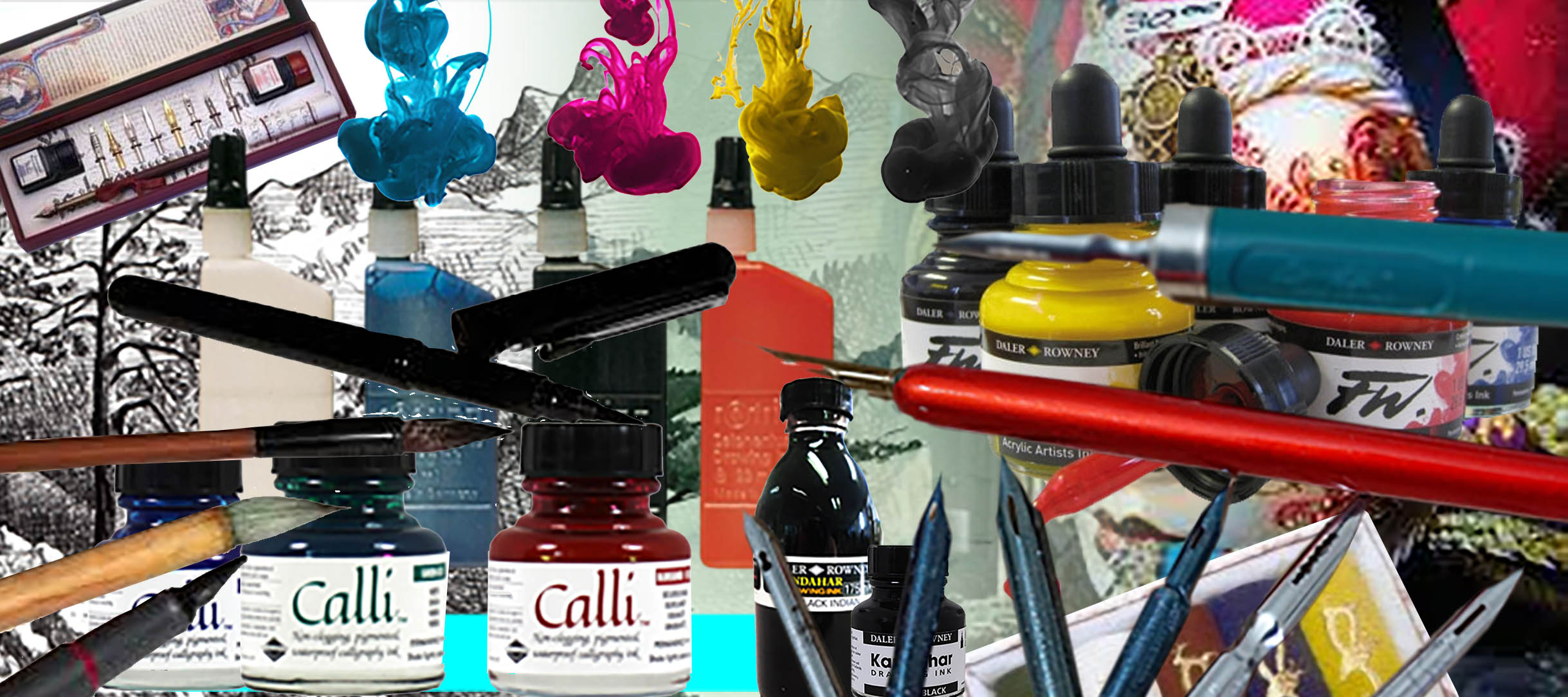 Encres de chine aquarelle, acryliqu, calligraphique FW7 daller rowney